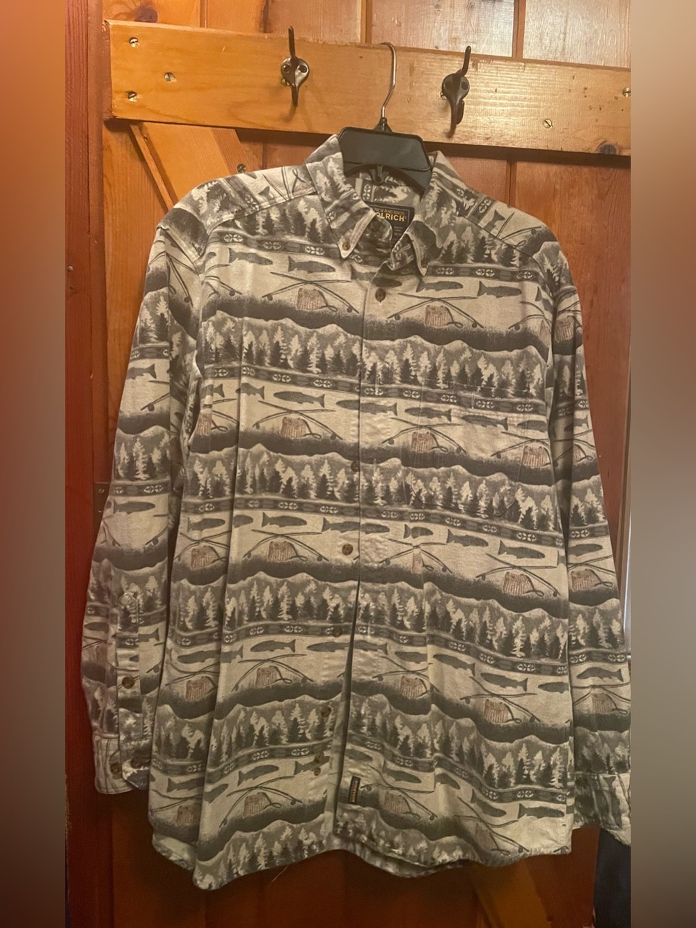 Men's Woolrich Fishing Long Sleeve Button-Up Flannel Large Vintage Great Cond.